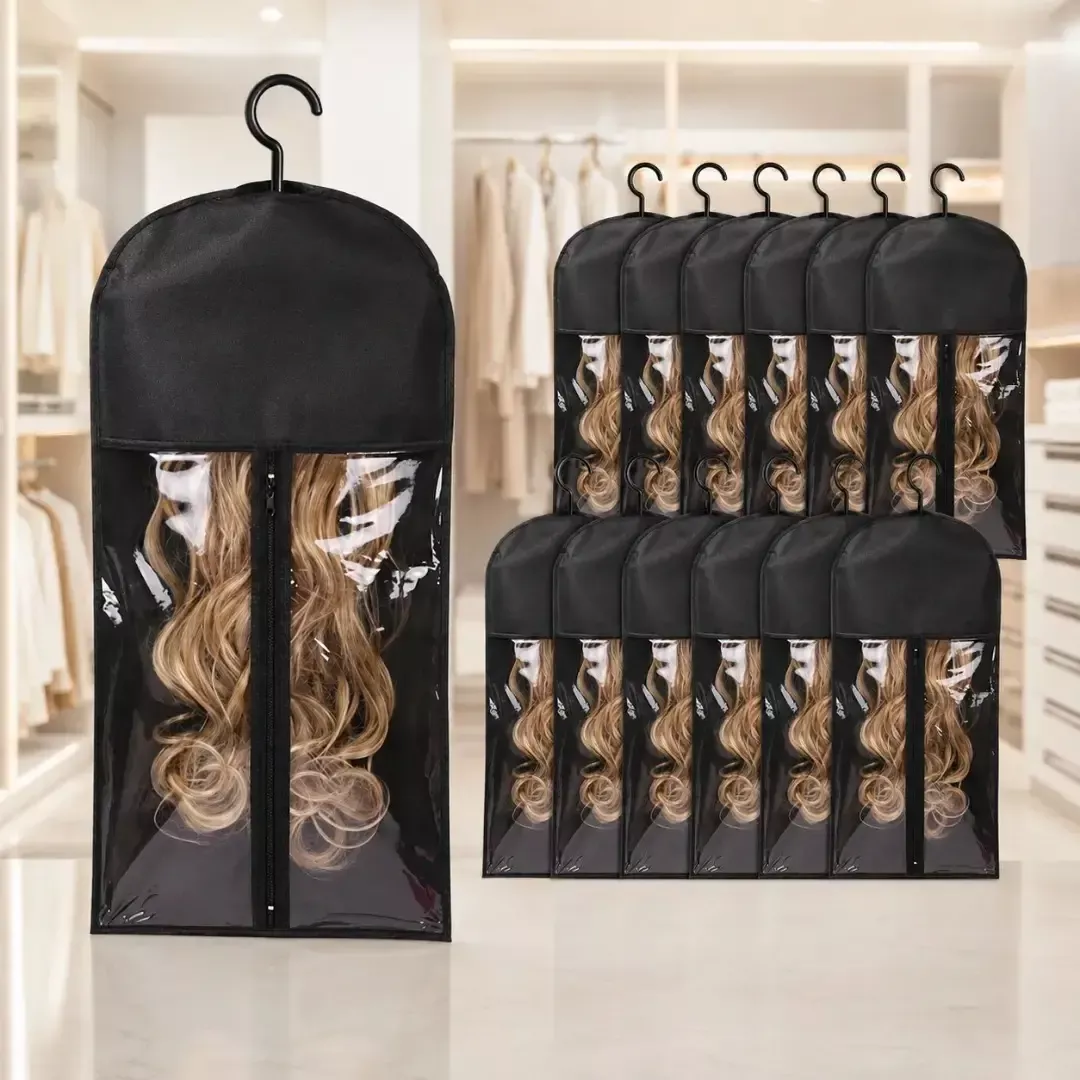 10-Pack Wall-Mounted Wig Storage Bags, Breathable Hanging Organizer for Travel and Home