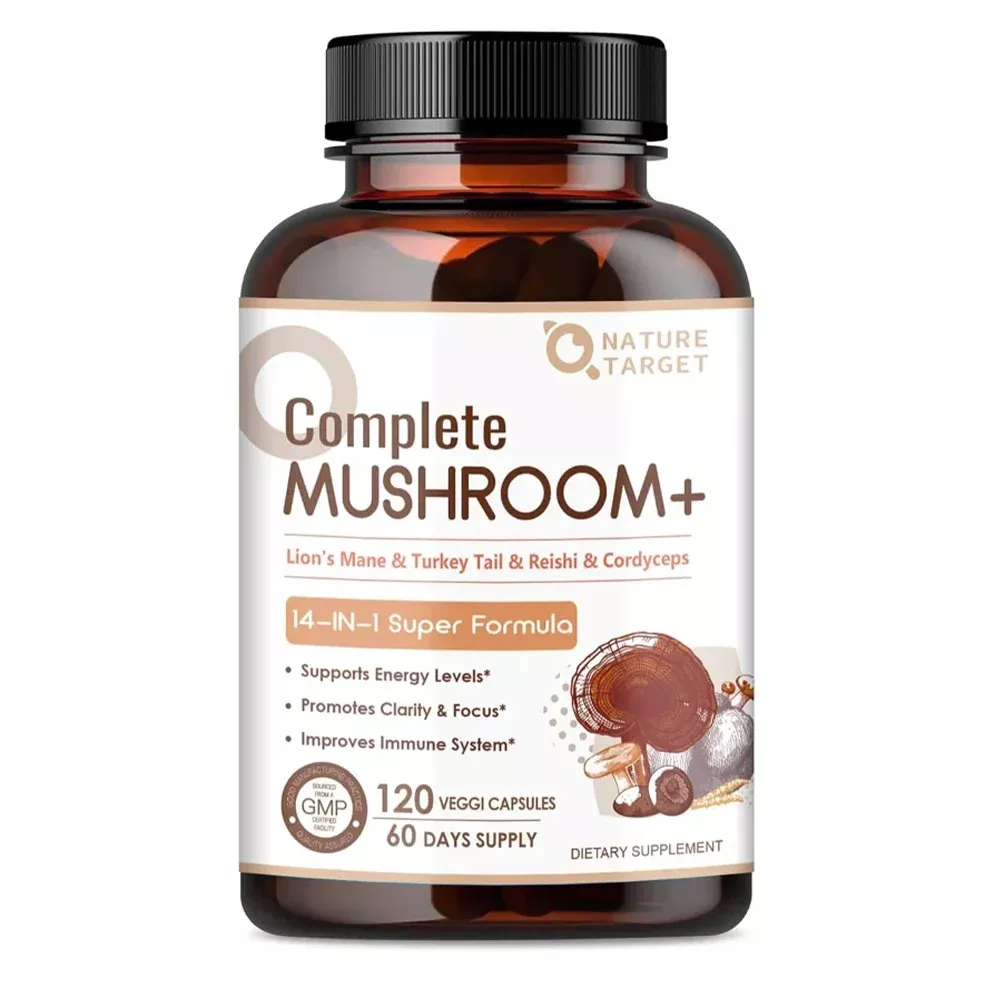 14-in-1 Mushroom Complex, Lion’s Mane 500mg, 10:1 Fruiting Body Extract with Black Pepper, Vcaps, 120ct