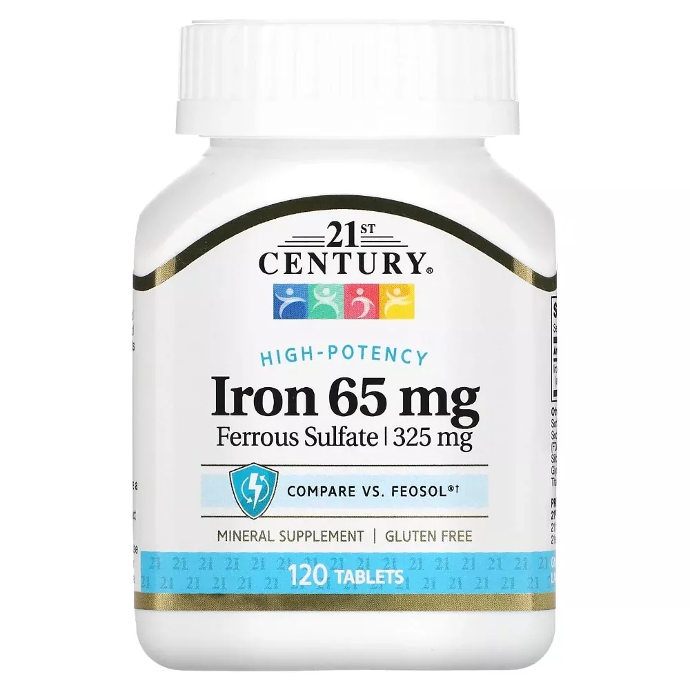 21st Century Ferrous Sulfate 65mg Iron Supplement – 100 Tablets – Supports Iron Deficiency & Vitality