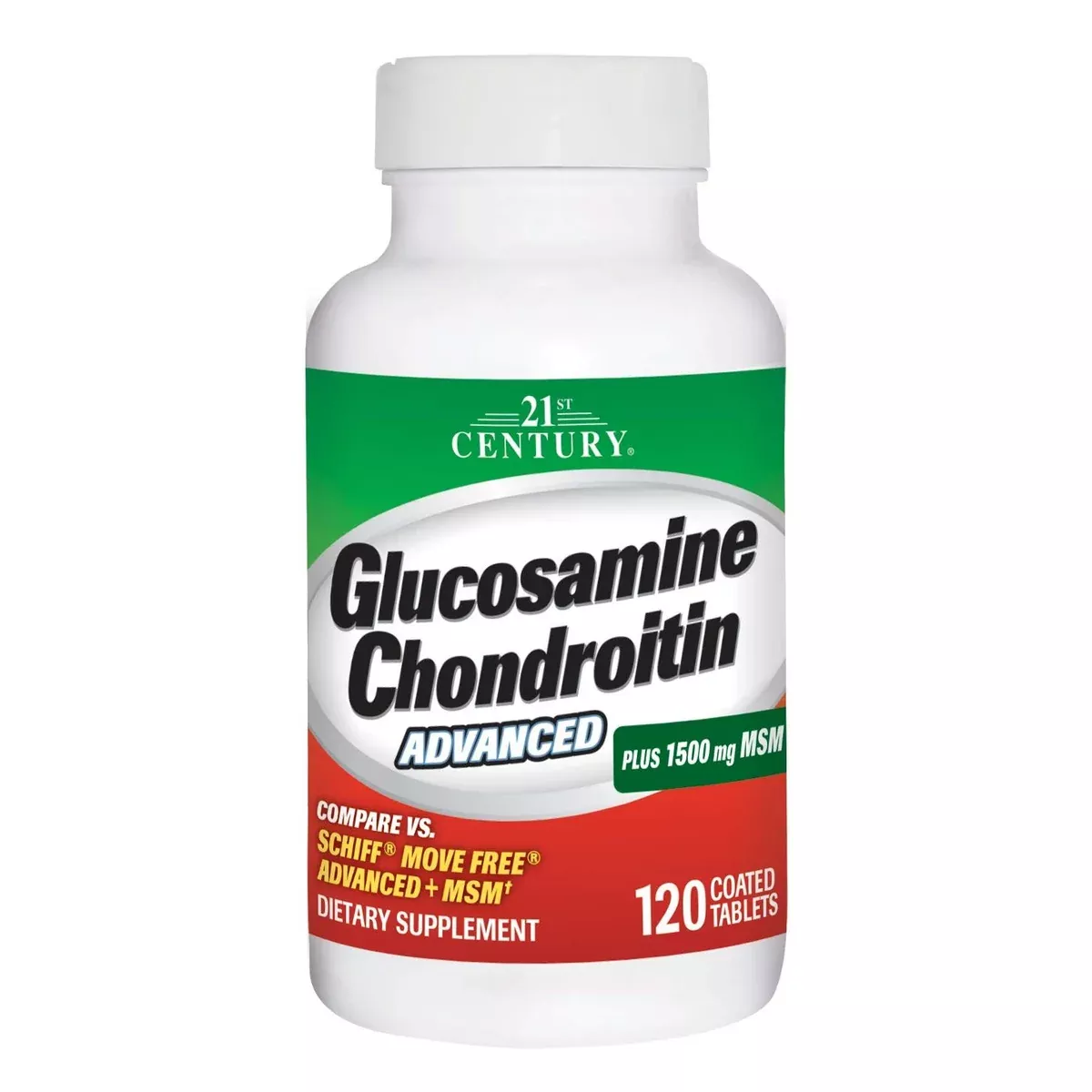 21st Century Glucosamine Chondroitin Advanced, Plus 1500mg MSM, 120 Coated Tablets
