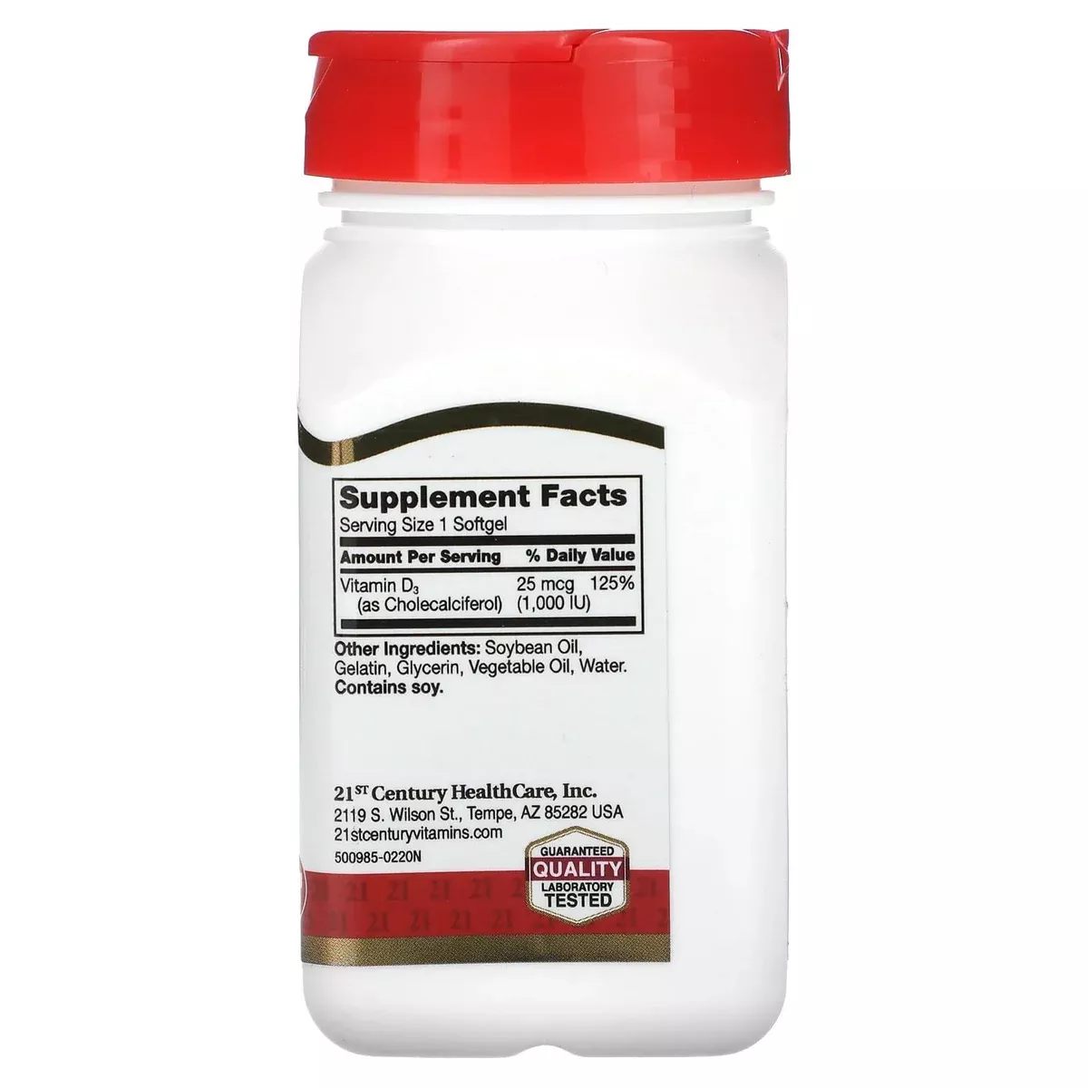 21st Century Vitamin D3 1000 U Gelcap SFG, 250 EA