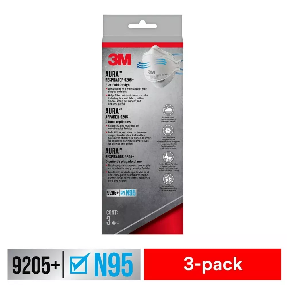 3M Aura N95 Particulate Respirator Mask, N95, 3-Pk
