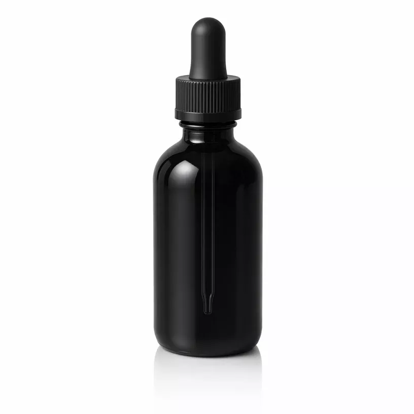 4 oz Black UV Glass Boston Round Bottle with Black Dropper