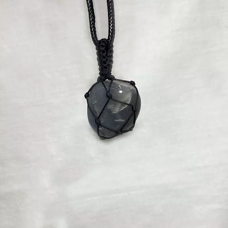 Adjustable Corded Tumbled Black Moonstone Necklace
