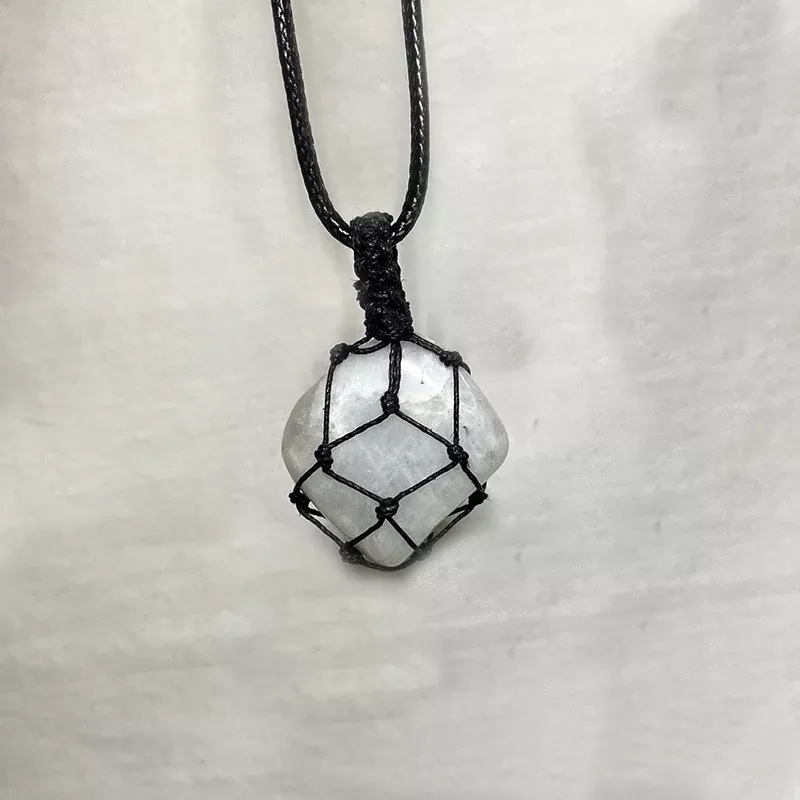 Adjustable Corded Tumbled Rainbow Moonstone Necklace