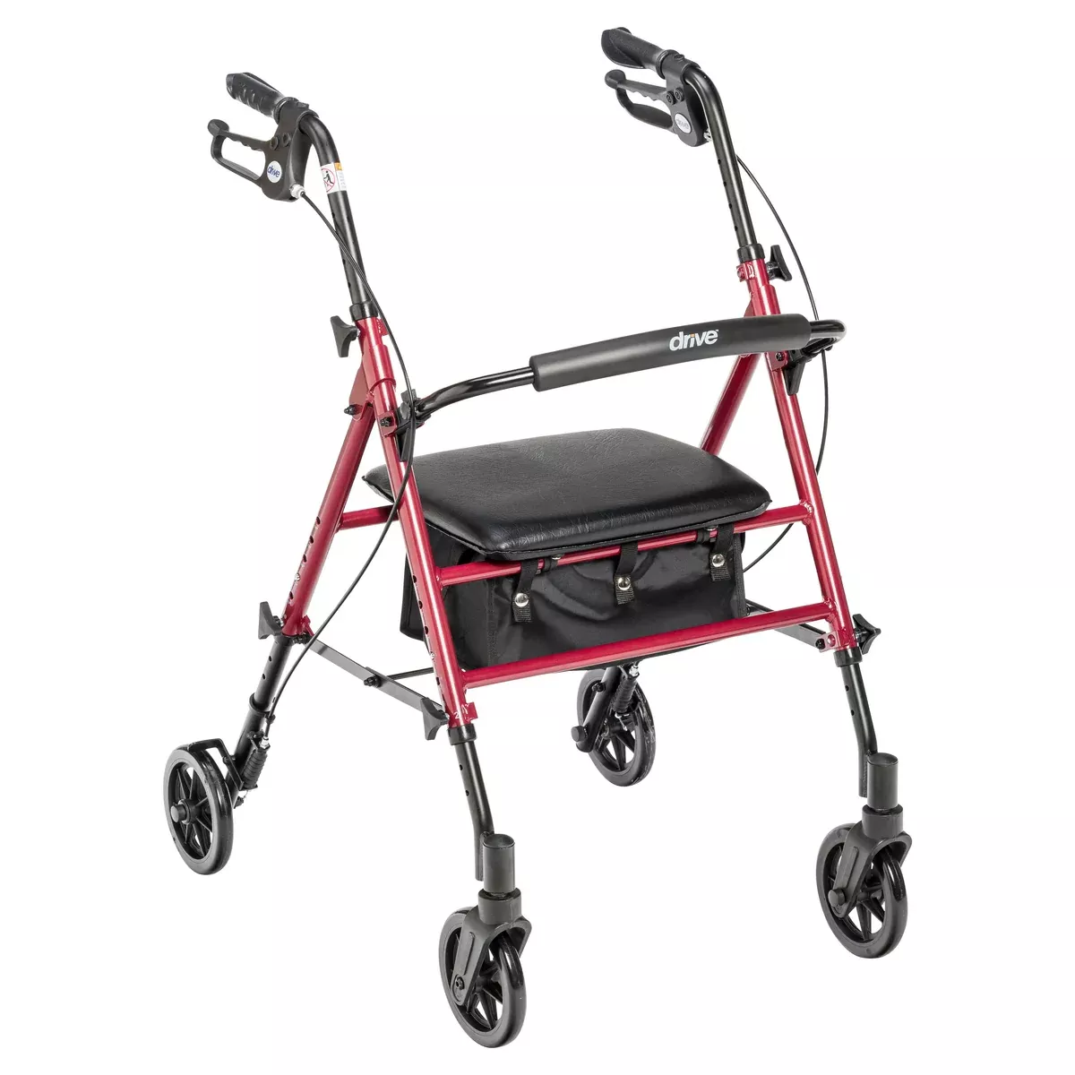 Adjustable Height Rollator Rolling Walker with 6″ Wheels, Red
