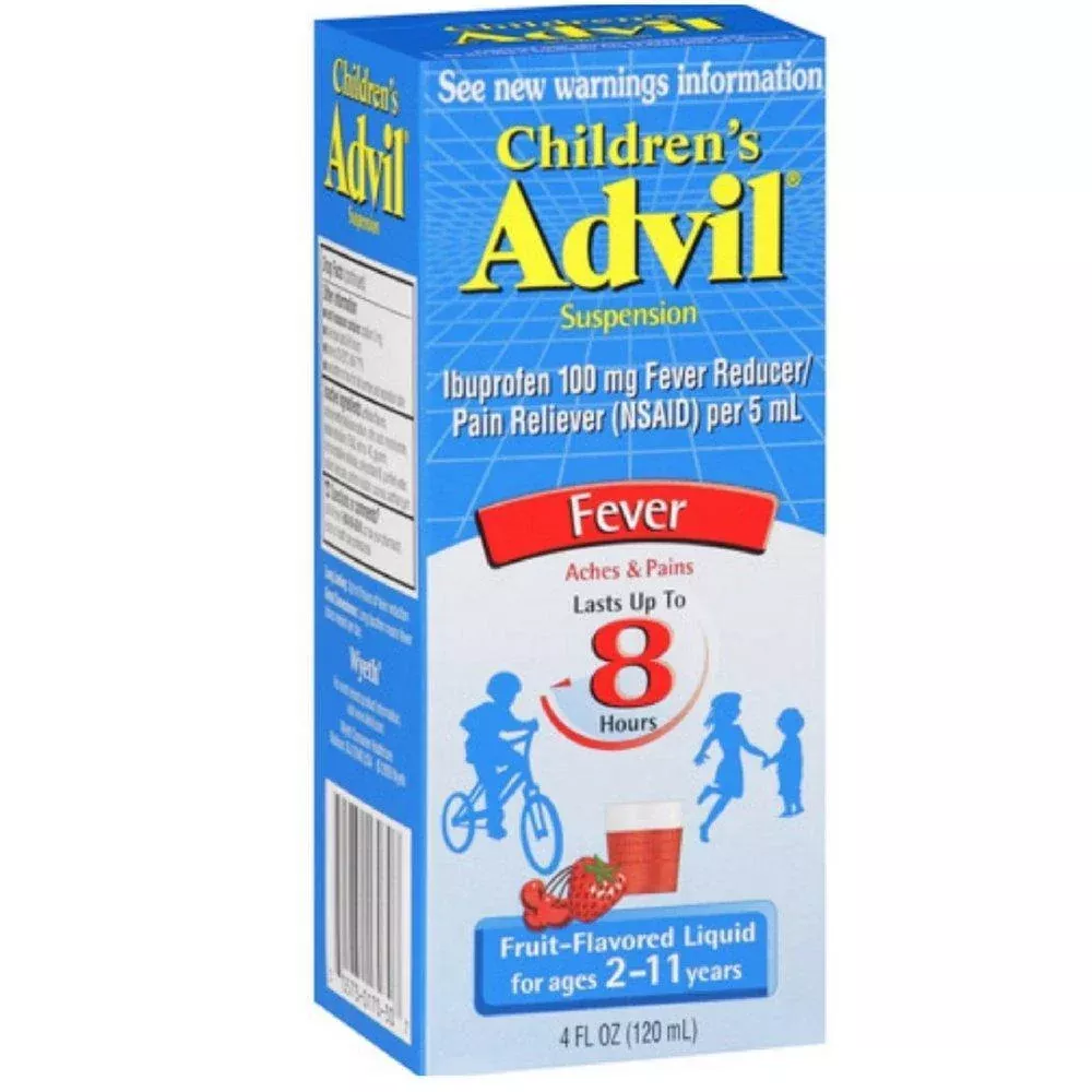 Advil Children’s Liquid Suspension Fever Reducer/Pain Reliever (Ibuprofen) In Fruit Flavor 100mg 4 Fl Oz Box