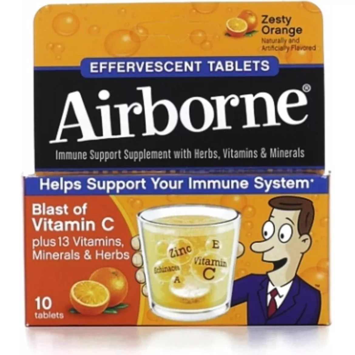 Airborne Zesty Orange Effervescent Tablets 10 Count – 1000mg Of Vitamin C – Immune Support Supplement