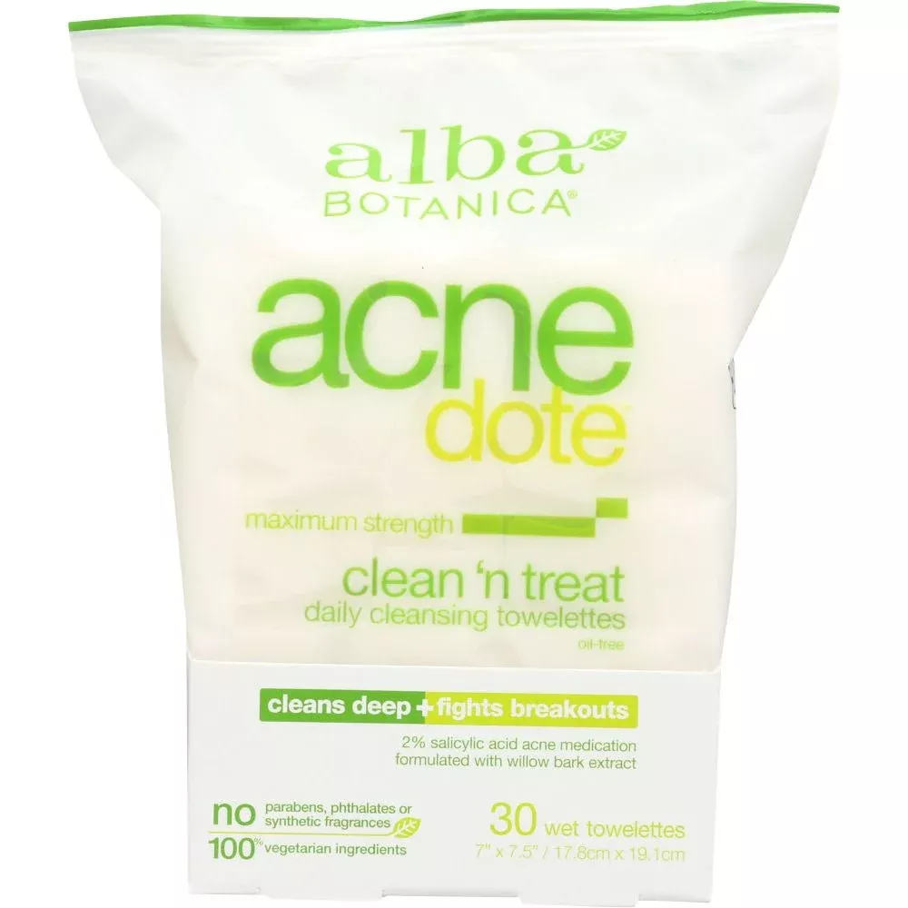 Alba Botanica ACNEdote Maximum Strength Clean 'n Treat Daily Cleansing Wet Towelettes 30 Ct Box