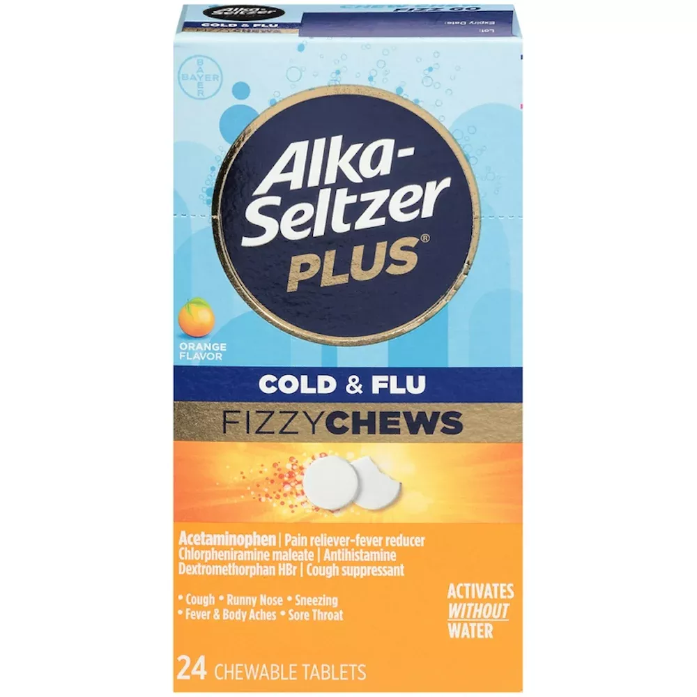 Alka-Seltzer Plus Cold & Flu Fizzy Chews, Orange Flavor (24 Count)