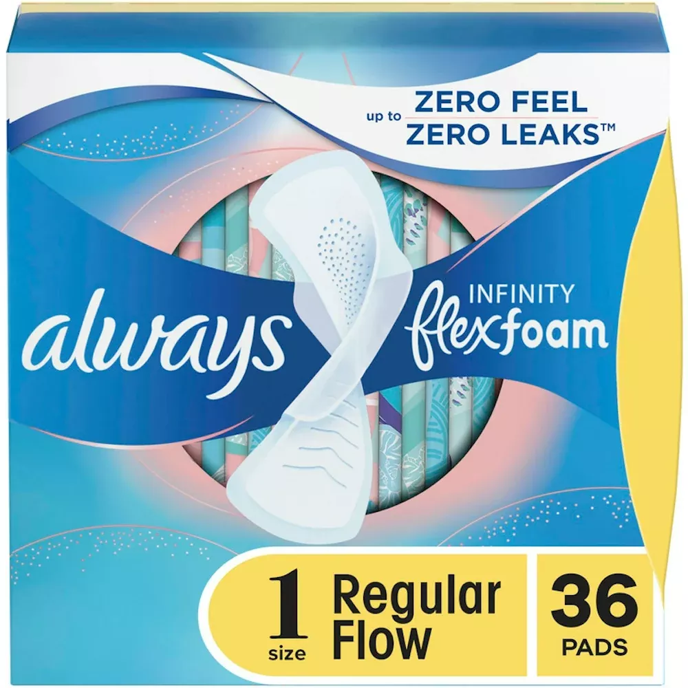 Always Infinity Size 1 Regular Pads with Wings, FlexFoam – 36 ct
