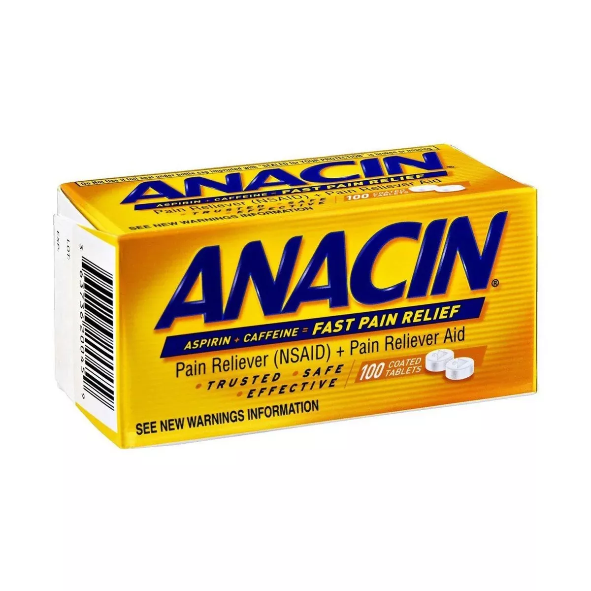 Anacin Pain Reliever & Aid – 400mg Aspirin / 32mg Caffeine (100ct)