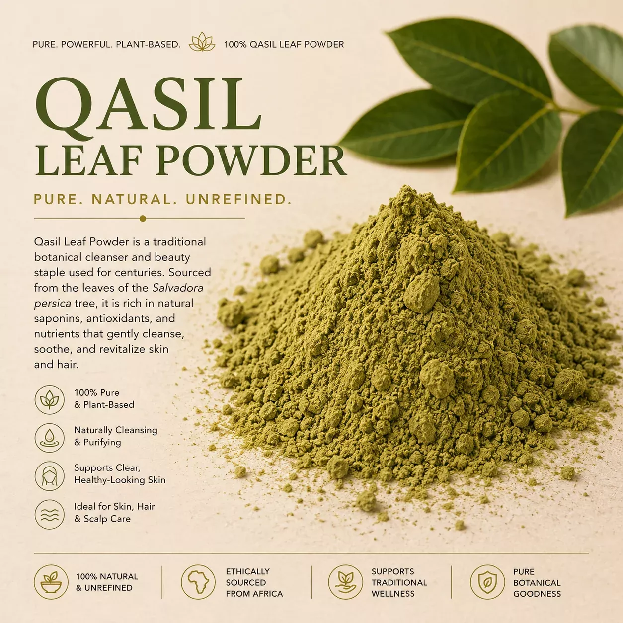 Ancient Somali Qasil Cleansing Powder for Face & Hair Cleanses • Helps Improve the Appearance of Dark Marks • Evens Skin Tone & Texture