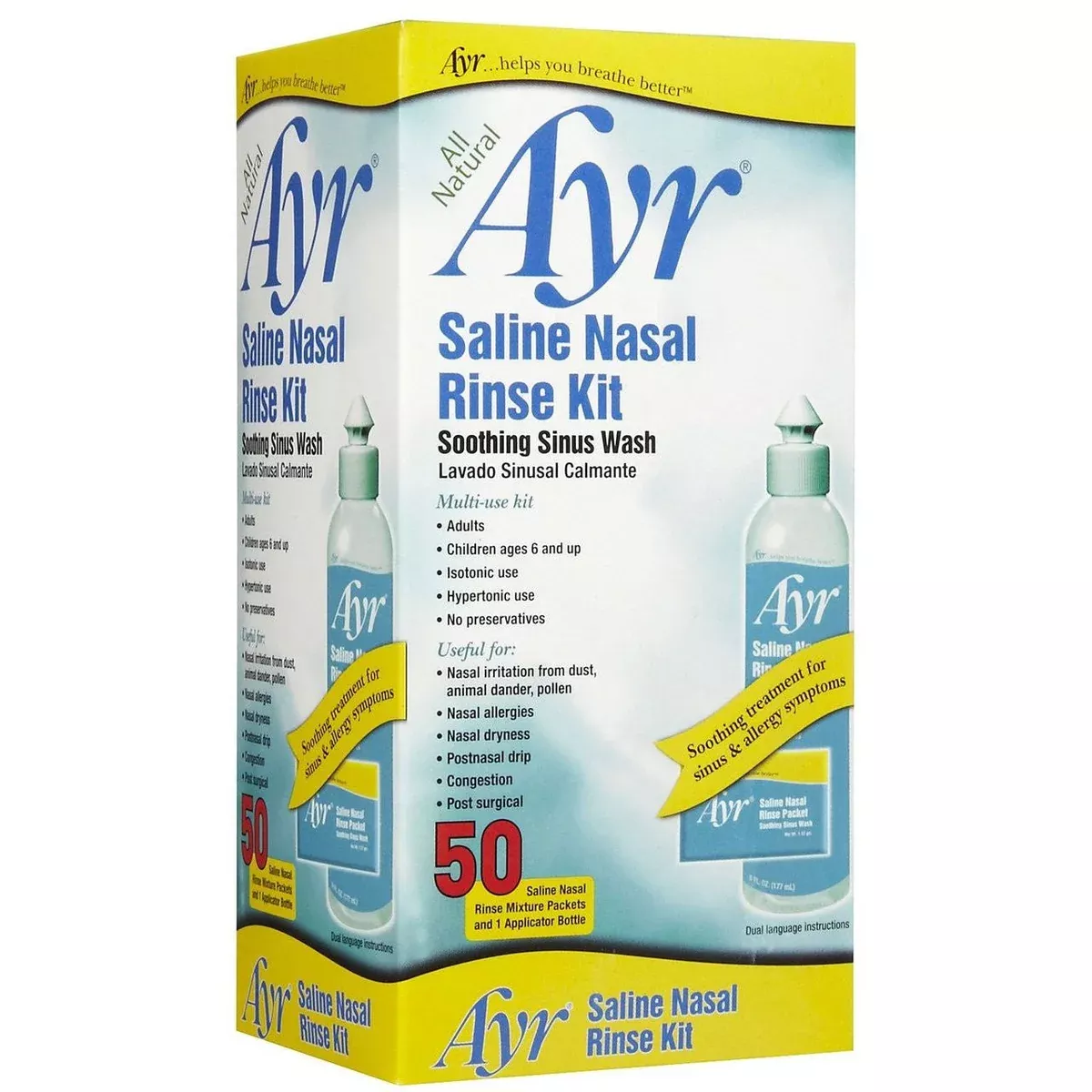 Ayr Saline Nasal Rinse Kit – 1 Bottle, 50 Refills