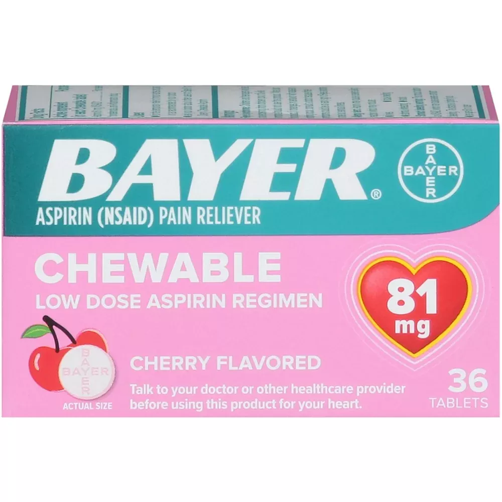 Bayer Aspirin 81mg Chewable Tablets – Cherry Flavor, 36 ct