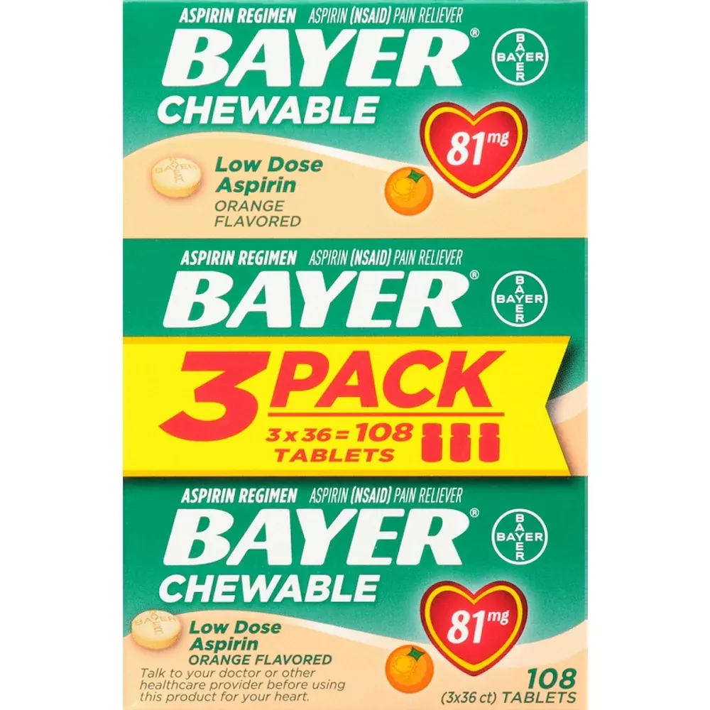 Bayer Aspirin81 Mg Chewable Tablets Orange 36Ct 3 Pack