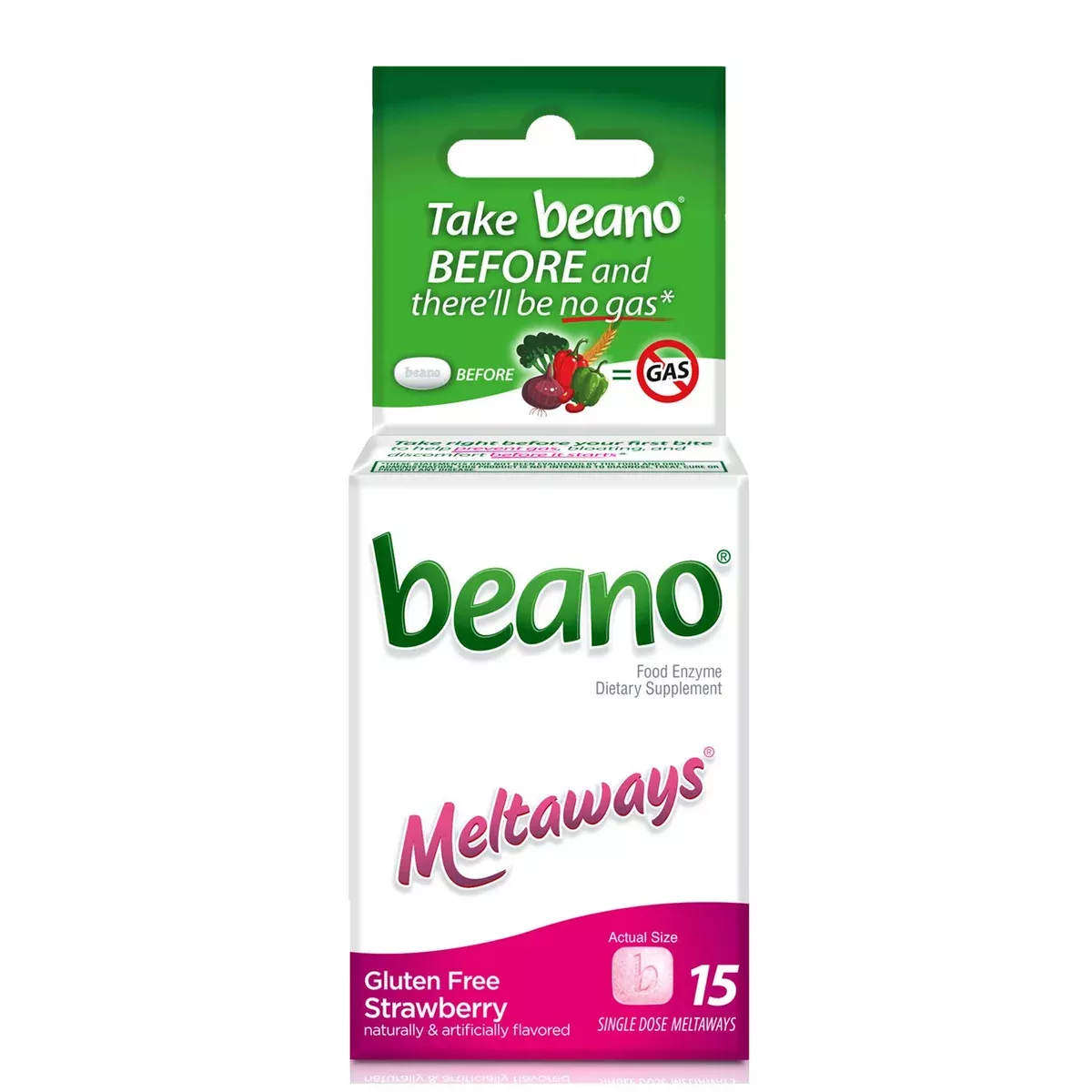 Beano Strawberry Meltaways – Rapid Dissolution Food Enzyme Supplement – 15 ct