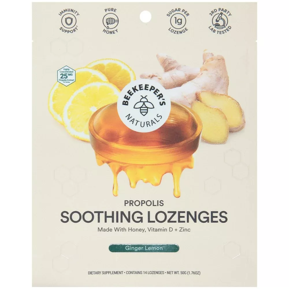 Beekeeper’s Naturals Propolis Soothing Lozenges – Ginger Lemon – 14ct