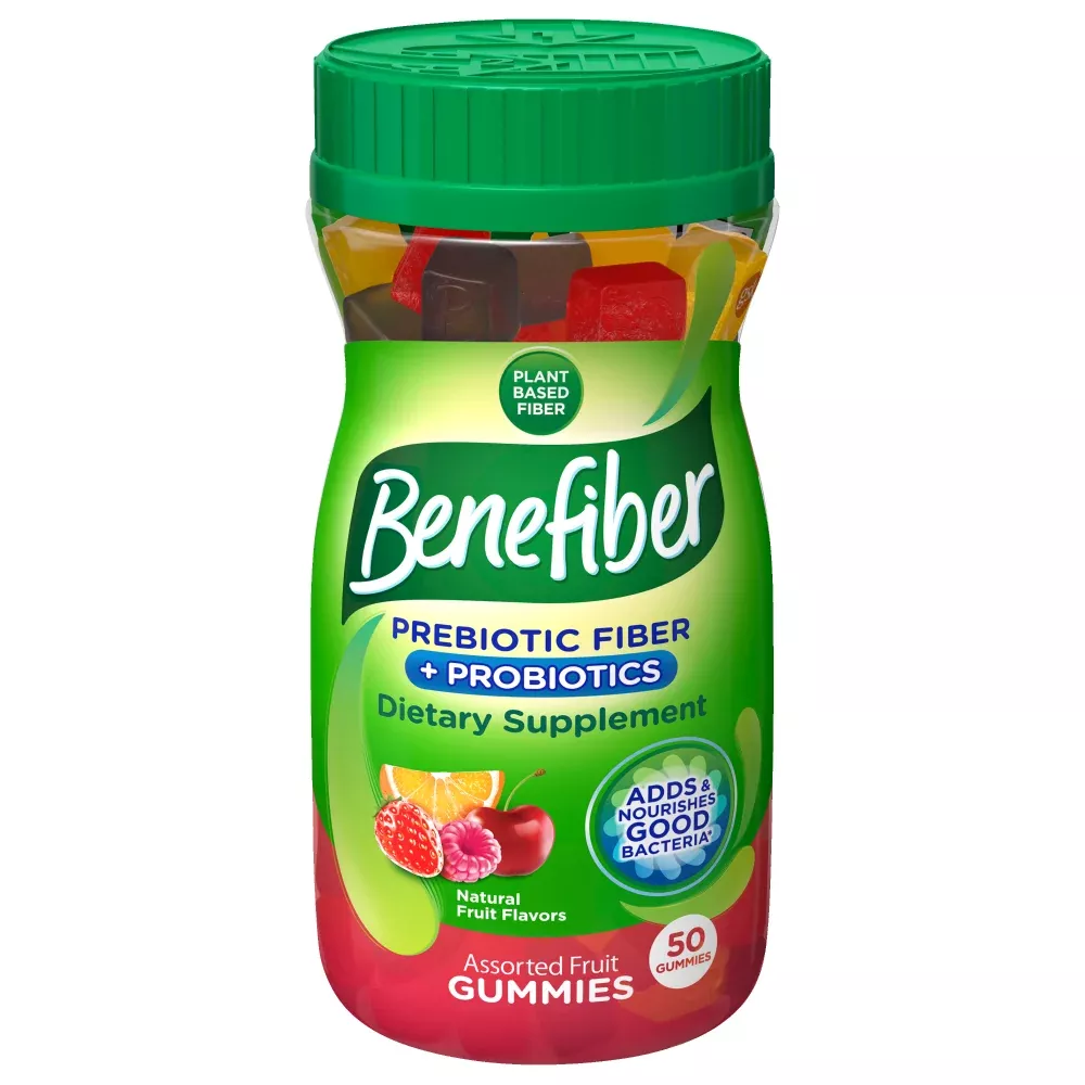 Benefiber Prebiotic + Probiotic Gummies – Dual Action Biotic – Fruit Flavor – 50 ct