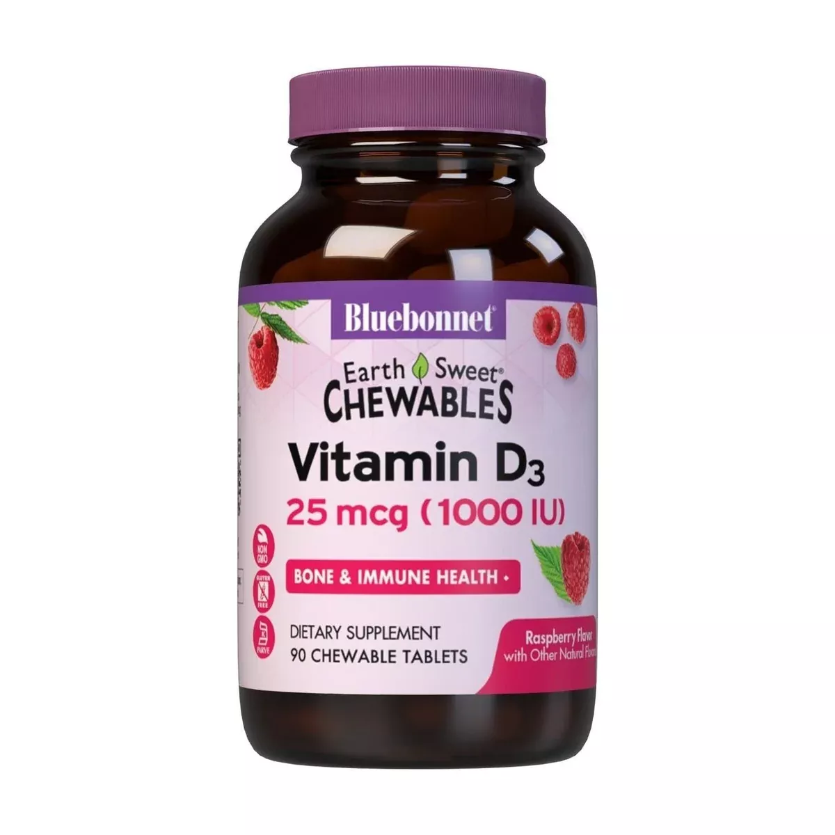 Bluebonnet Earth Sweet Vitamin D3 2000 iu Raspberry Flavor, 90 chewable caplets