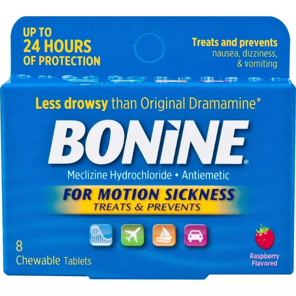 Bonine Adult Motion Sickness 25 mg Raspberry Chewable Tablet, 8 EA