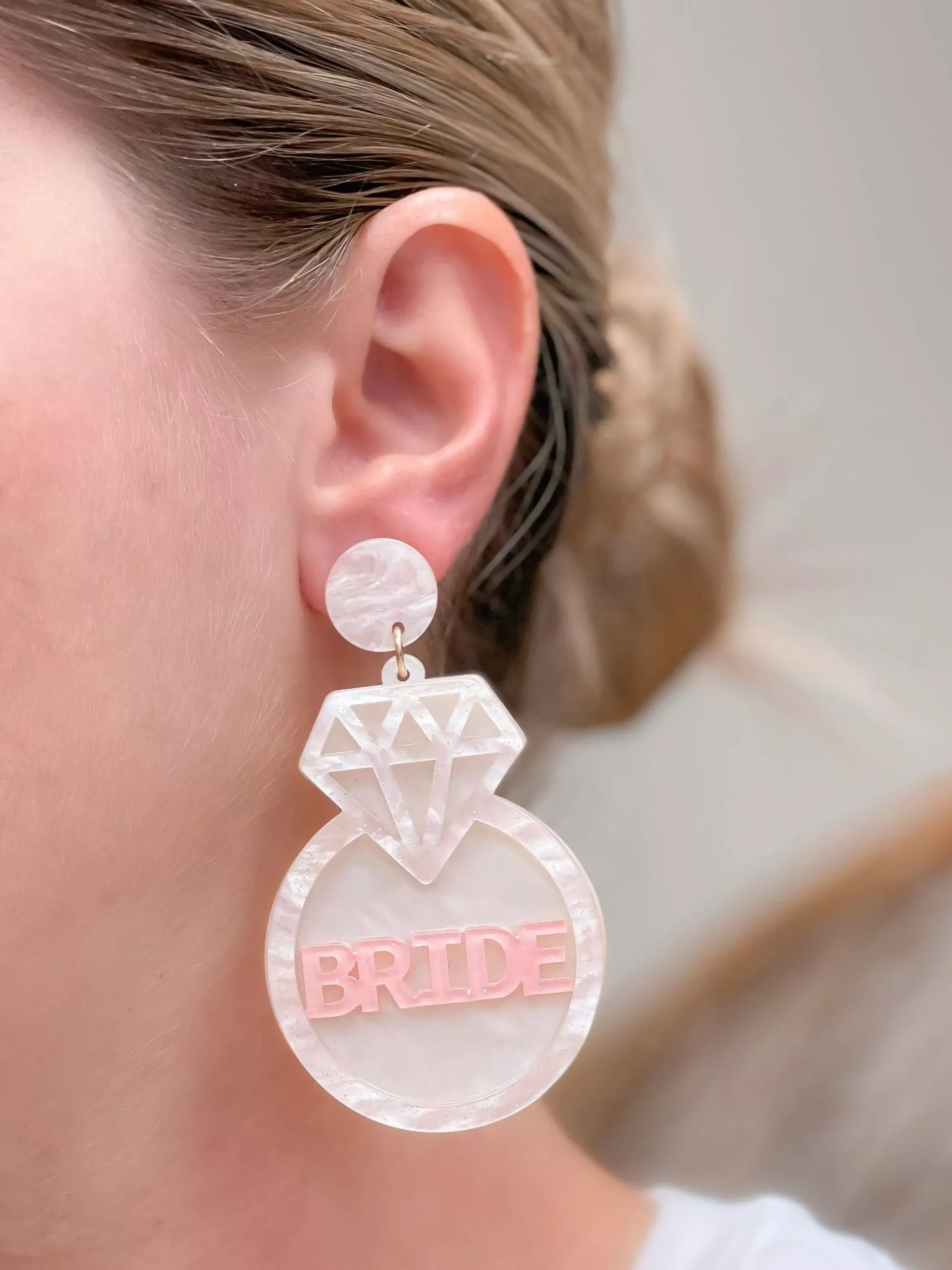 Bride Collection-Acrylic ‘Bride’ Ring Dangle Earrings