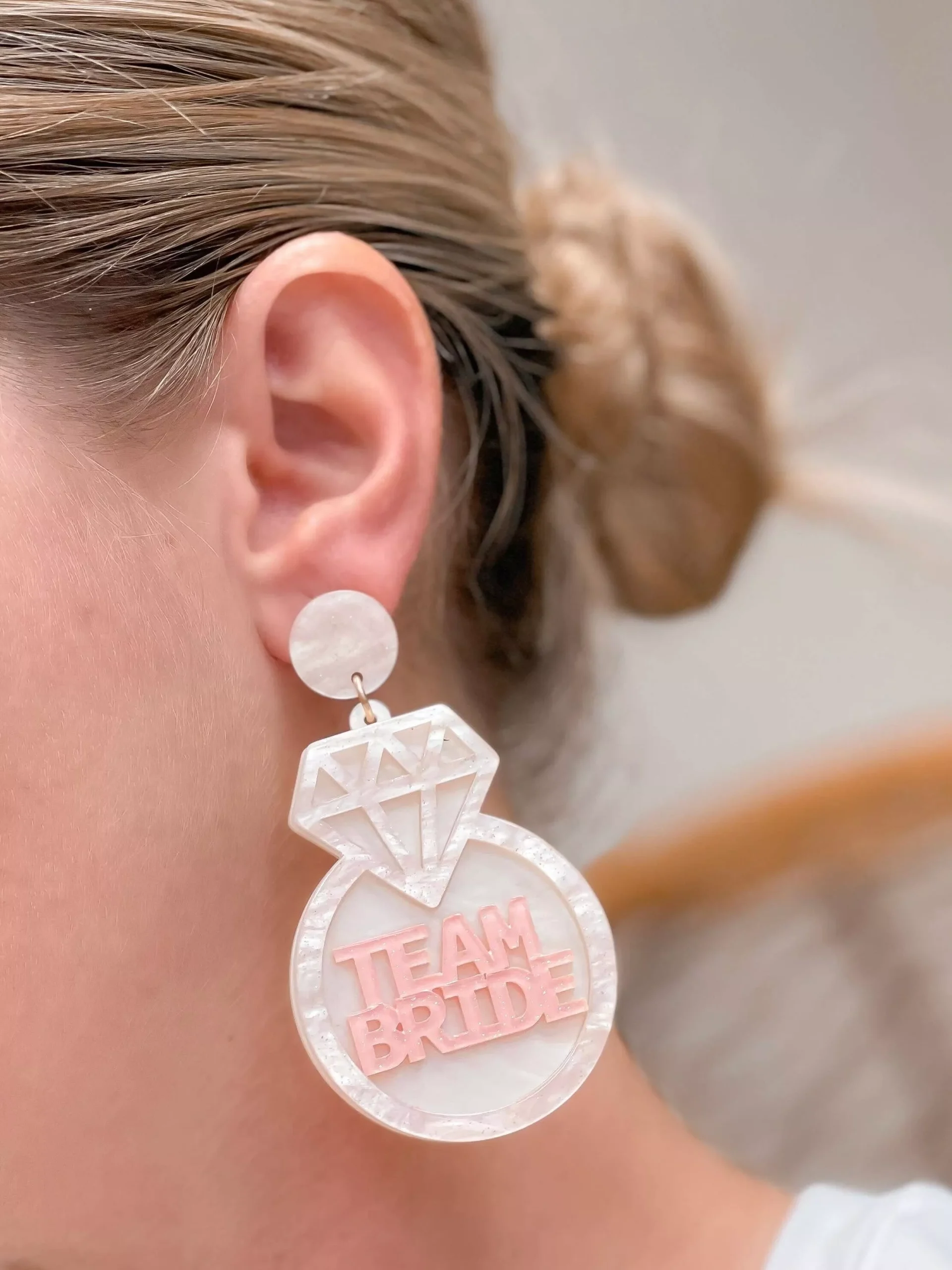 Bride Collection-Acrylic ‘Team Bride’ Ring Dangle Earrings