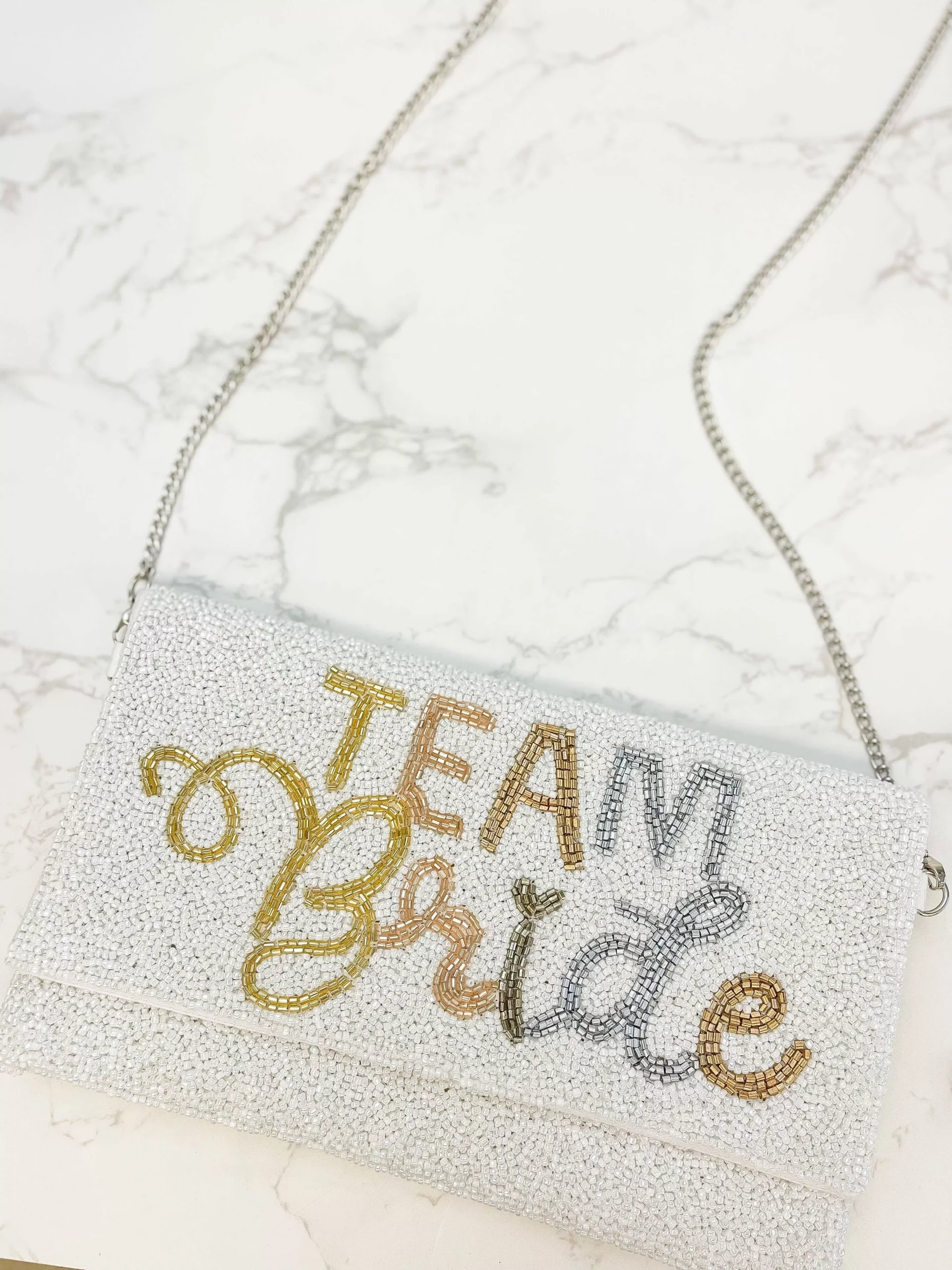 Bride Collection-'Team Bride' Beaded Convertible Crossbody Bag