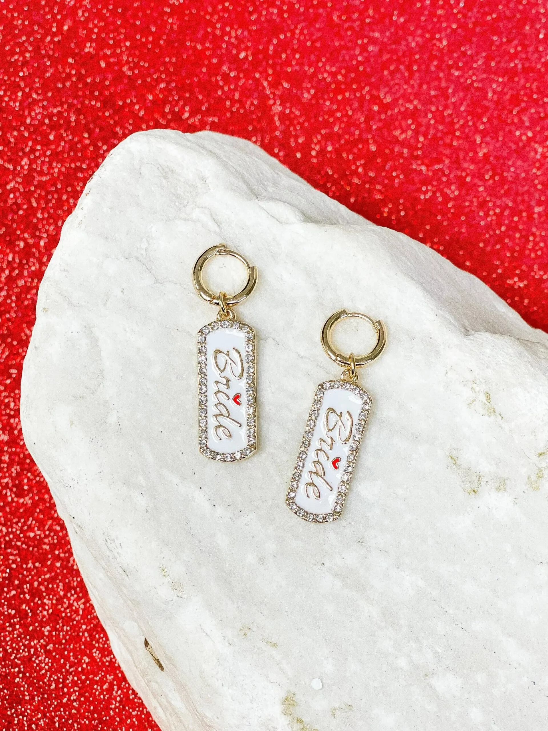 ‘Bride’ Ticket Huggie Hoop Dangle Earring
