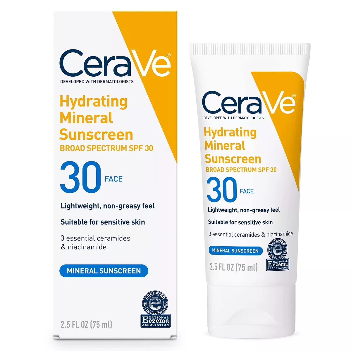 CeraVe Face 5% – 6% SPF 30 Hydrating Mineral Sunscreen, 2.5 oz