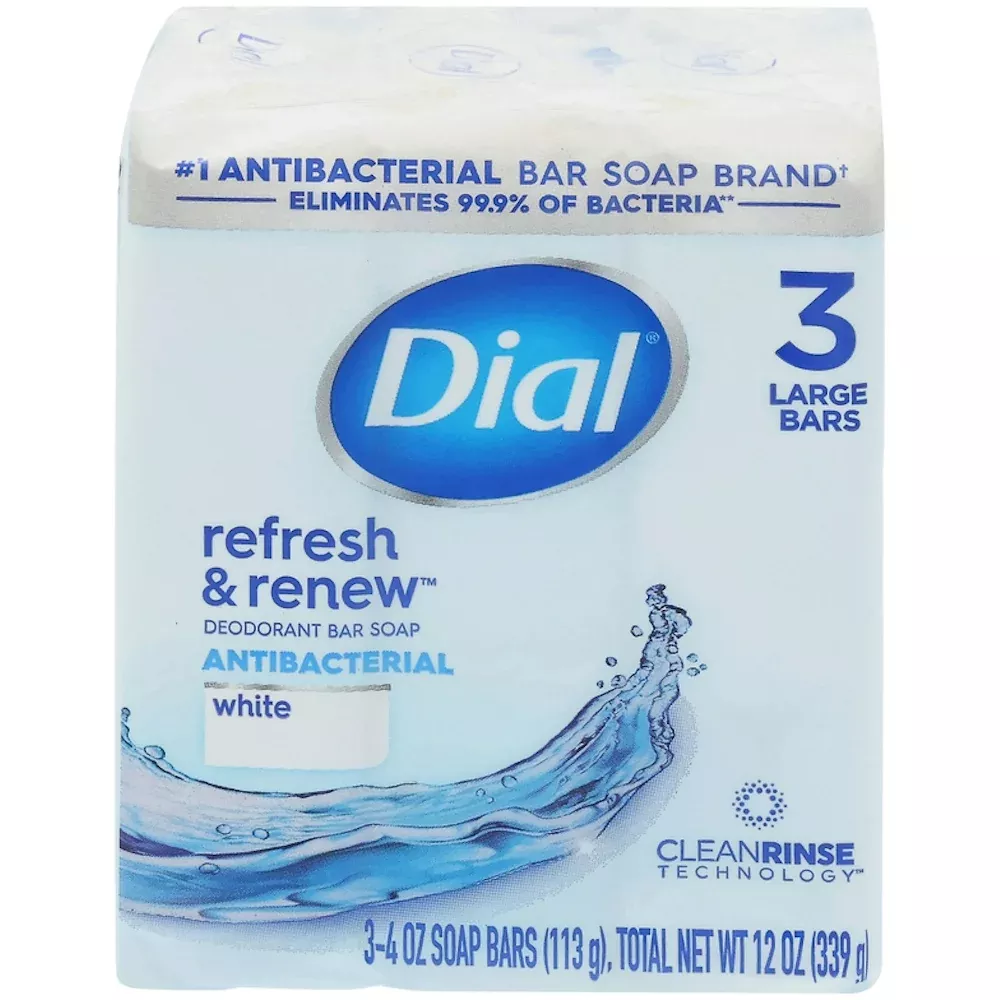 Dial Antibacterial Clean & Gentle 0.10% White Bar Soap, 4 oz x 3-Pack