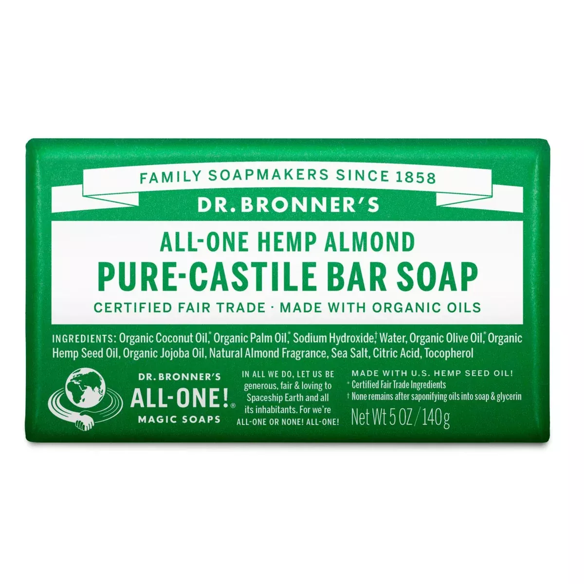 Dr. Bronner’s Pure Castile Bar Soap All One Hemp Almond 5 Oz