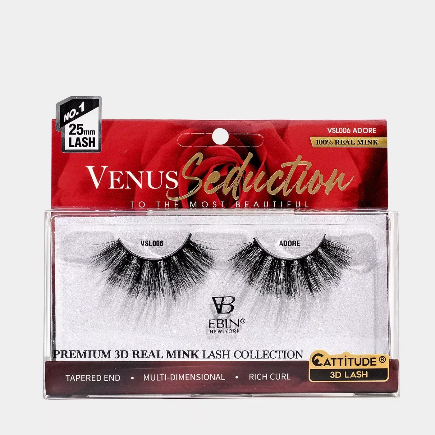 EBIN – VENUS SEDUCTION 25MM REAL MINK 3D LASHES – ADORE
