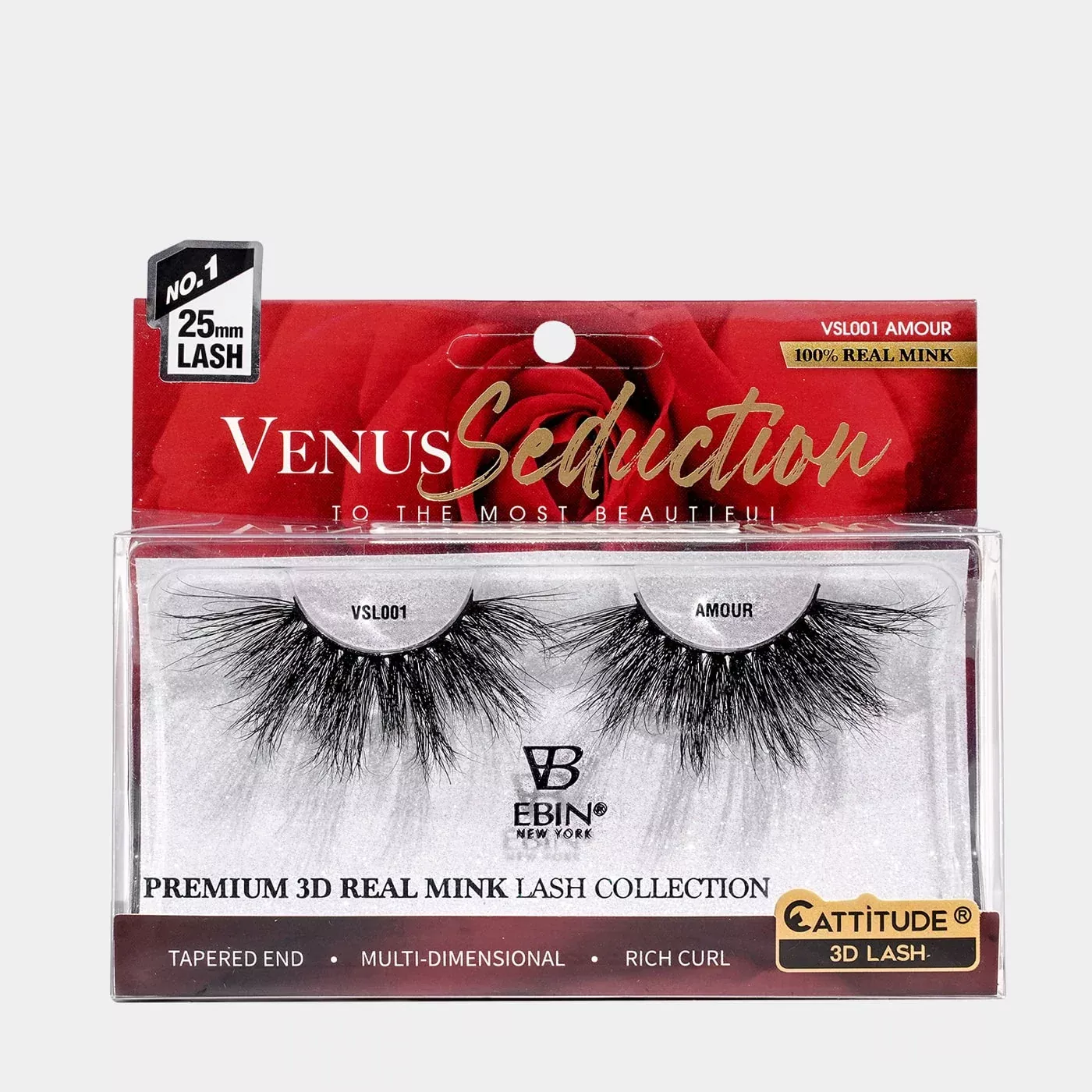 EBIN – VENUS SEDUCTION 25MM REAL MINK 3D LASHES – AMOUR