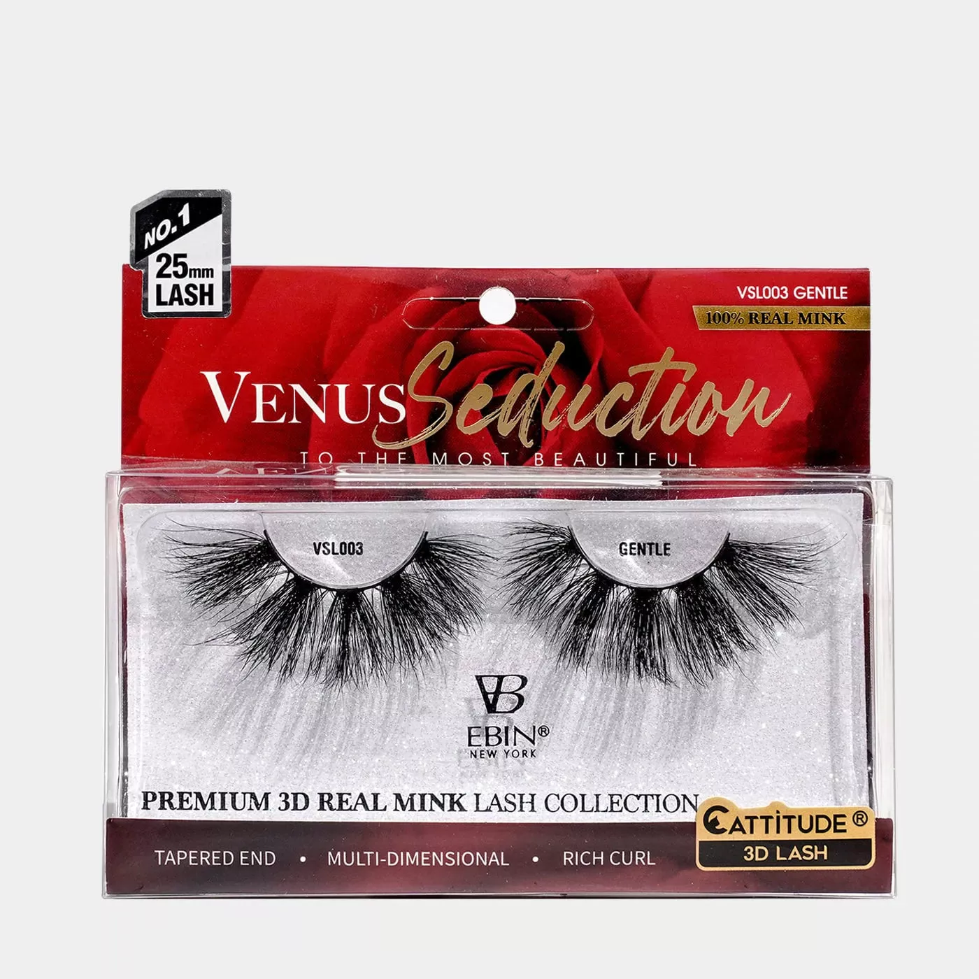EBIN – VENUS SEDUCTION 25MM REAL MINK 3D LASHES – GENTLE
