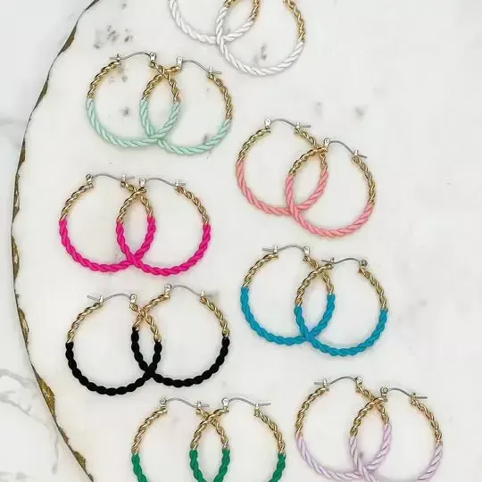 Enamel Gold Twist Hoop Earrings