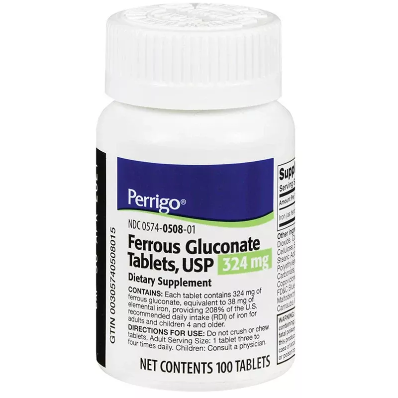 Ferrous Gluconate Iron Supplement 324 mg – Gentle on Stomach, 100 Tablets