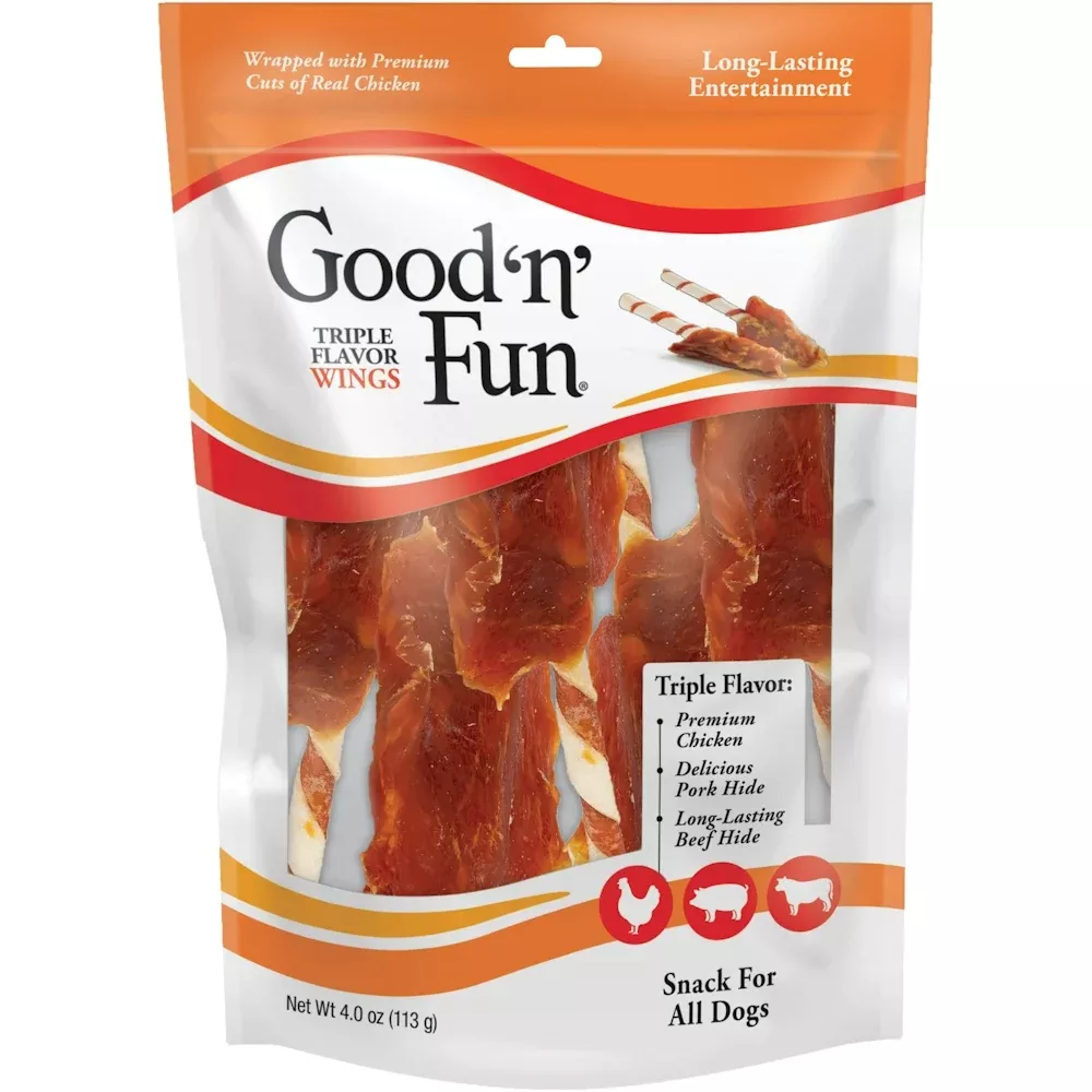 Good ‘n’ Fun Healthy Hide Snack For All Dogs, Triple Flavor Wings