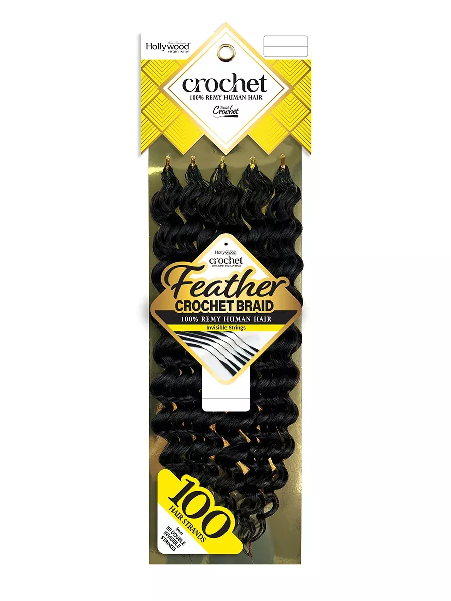 HOLLYWOOD – VIRGIN REMY FEATHER CROCHET BRAID DEEP WAVE 18″ (HUMAN)