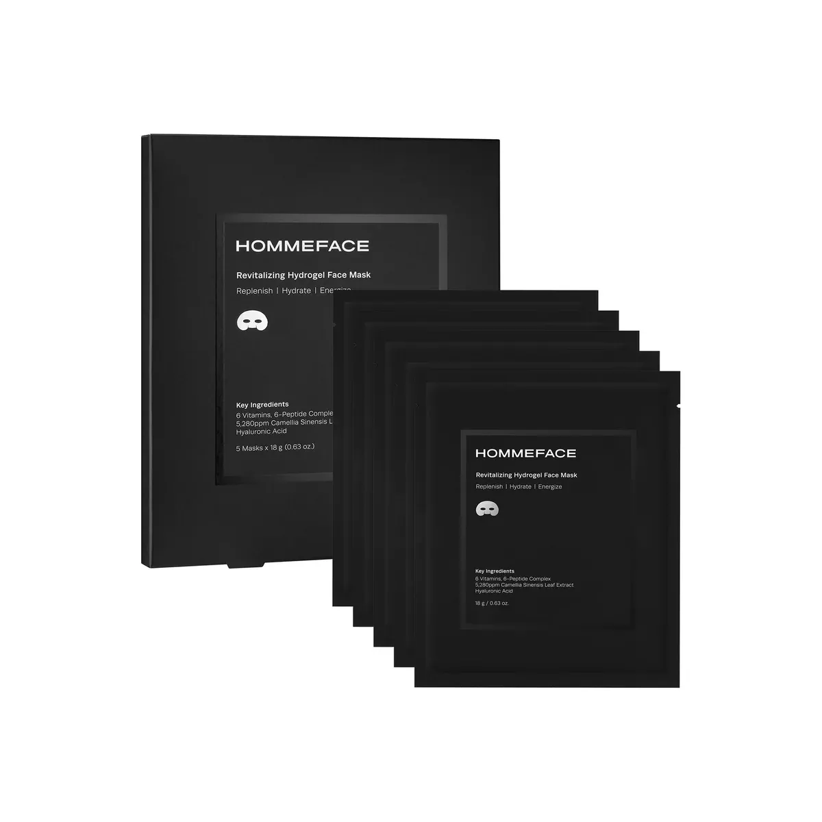 HommeFace Revitalizing Hydrogel Face Mask Set – 5 Masks x 18g