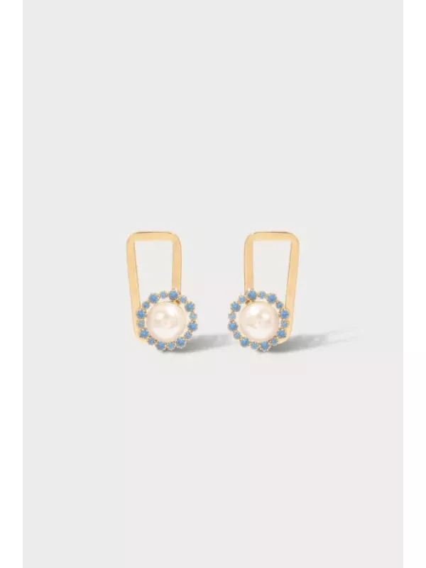 Julie Sion Halo Rectangle Earrings Blue & Gold