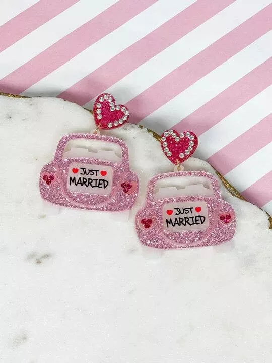 ‘Just Married’ Car Glitter Dangle Earrings