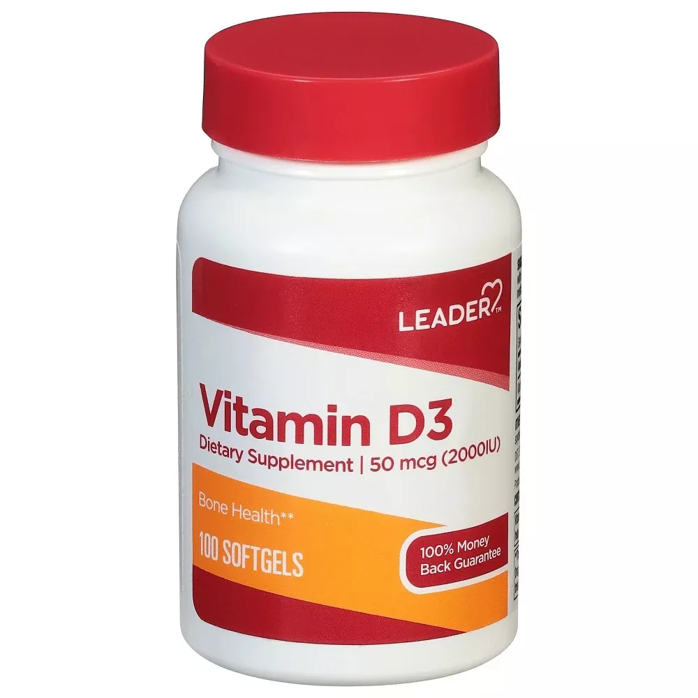 Leader 50 Mcg (2000IU) Vitamin D3 100 Softgels