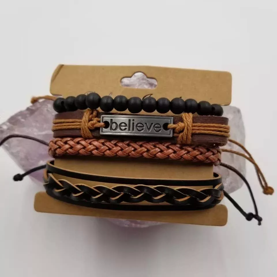 Magnolia Jewelry- BELIEVE Braided Black Leather Bracelet for Men