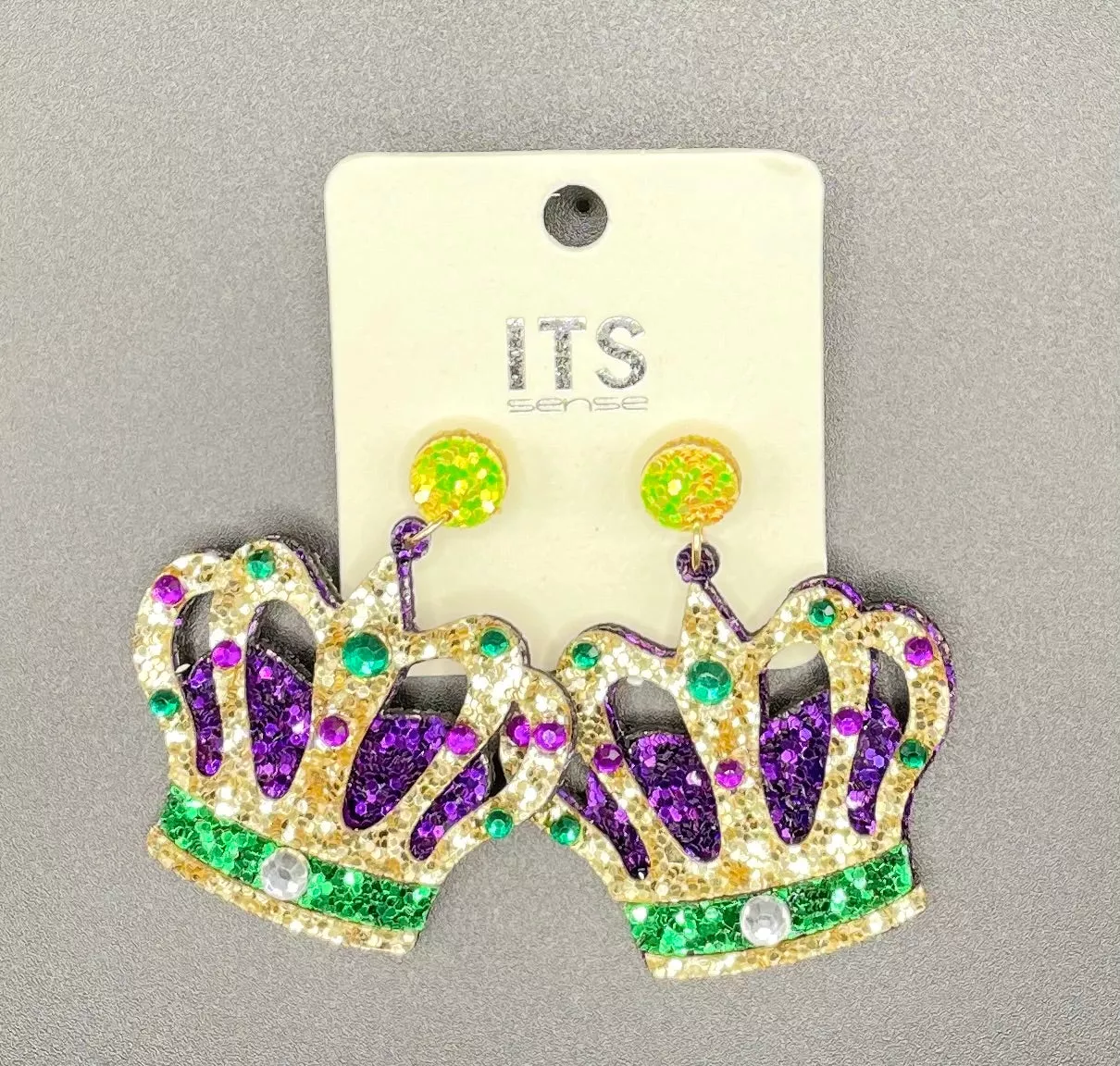 Mardi Gras Glitter Tiara Post Earring