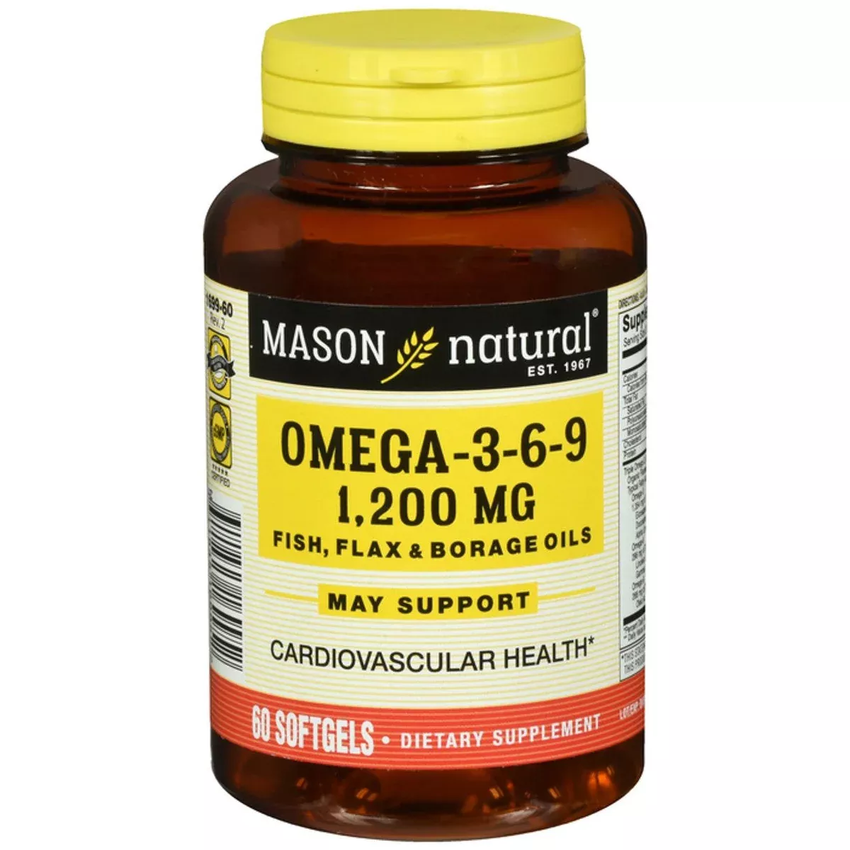 Mason Natural Omega 3-6-9 Complex, Heart & Joint Health Support, 60 Softgels