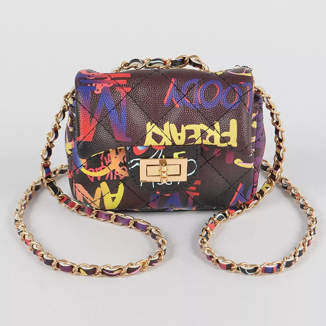 Multi Graffiti Quilted Mini Bag