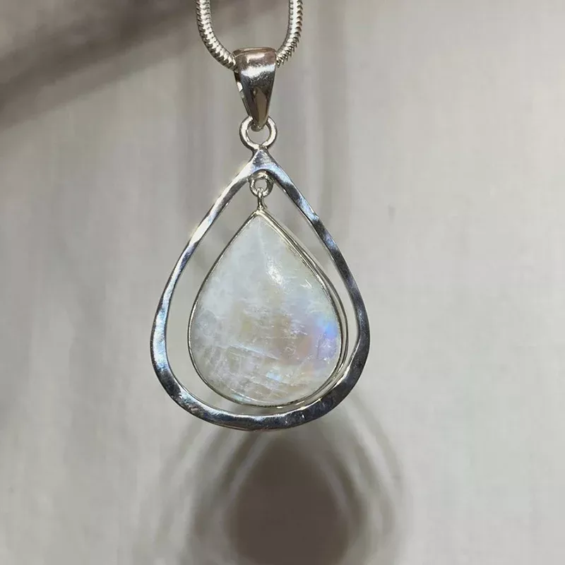 Ornate Sterling Silver Triangle Rainbow Moonstone Pendant