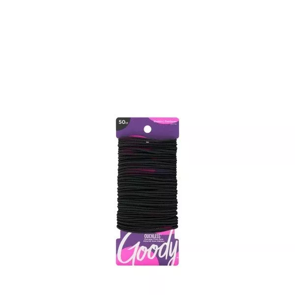 Ouchless 2mm Large Thin Black Hair Elastics, 50 Count