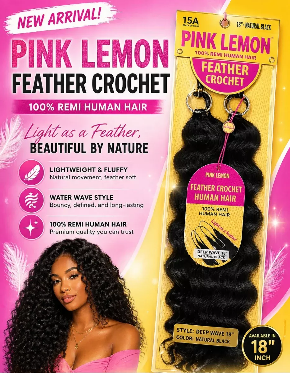 PINK LEMON - 13A 100% HUMAN FEATHER CROCHET DEEP WAVE